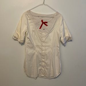 New Rayure stretch short sleeve cotton blouse